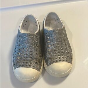 Native Silver and White Sneakers with Perforated Design